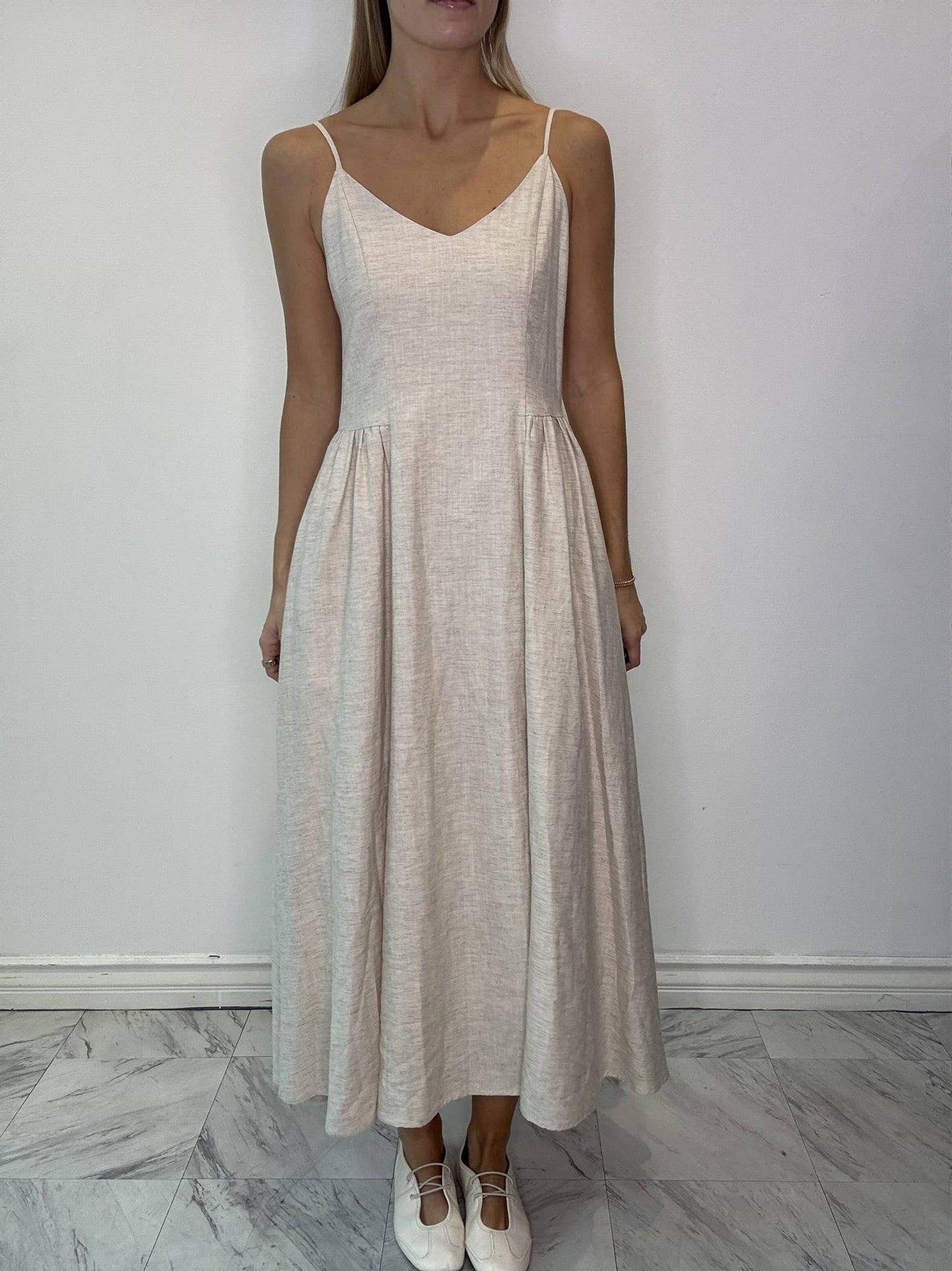 LINEN BLEND POCKET MAXI DRESS