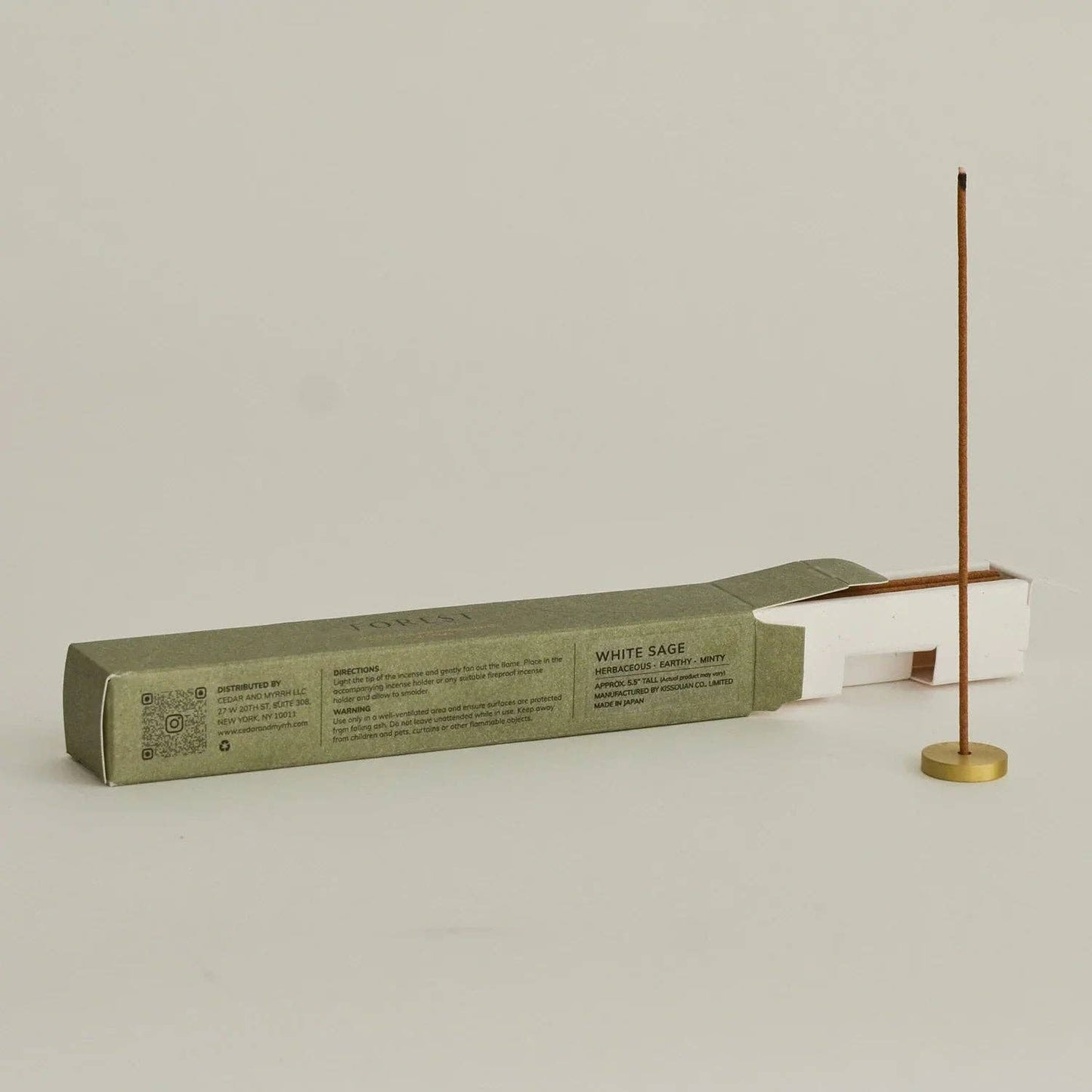 White Sage Japanese Incense Stick Set – with Brass Holder