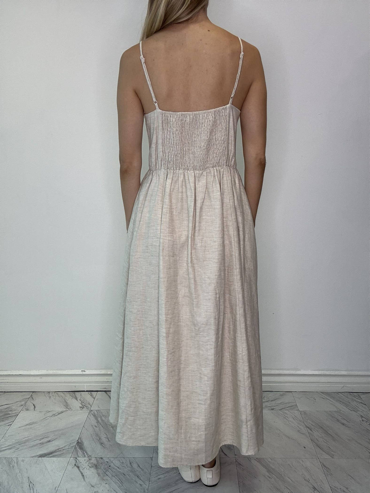 LINEN BLEND POCKET MAXI DRESS