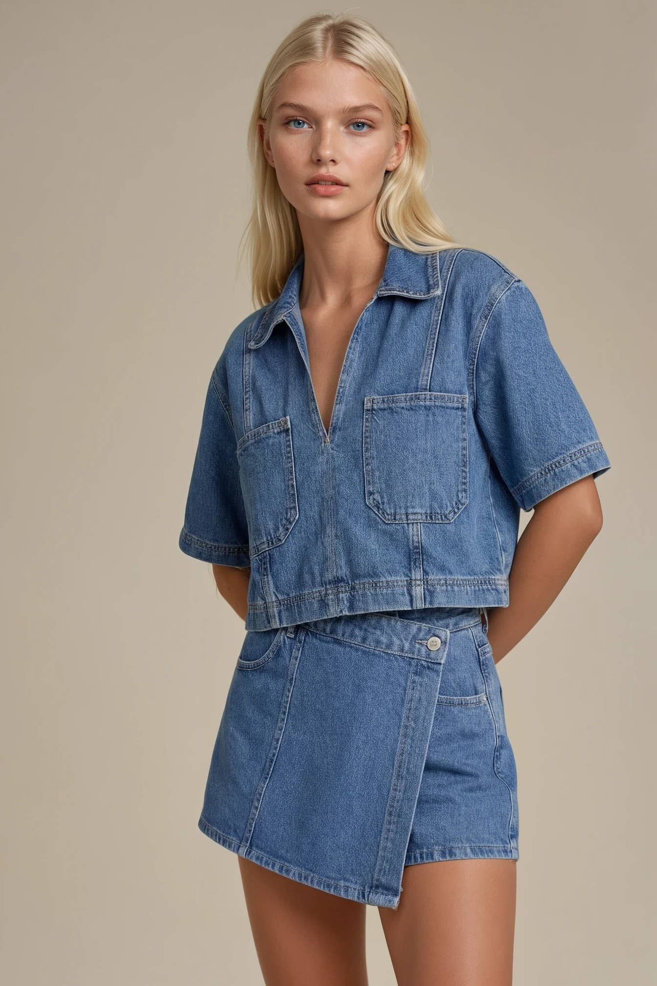 CROPPED DENIM TOP W1595TIA