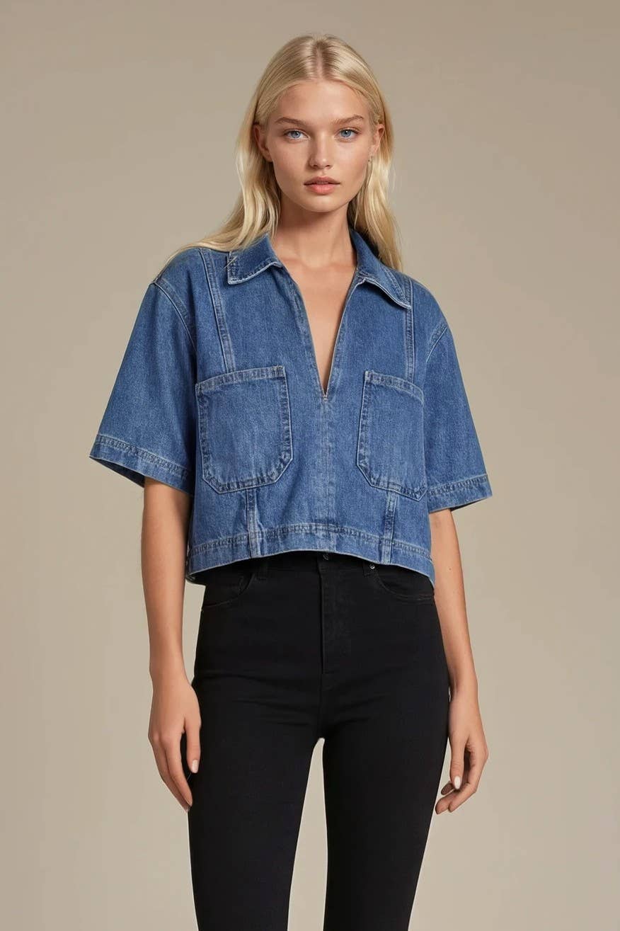 CROPPED DENIM TOP W1595TIA