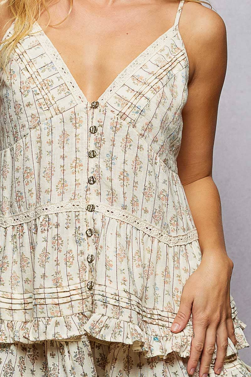 Floral Cotton Ruffle Button Down Cami