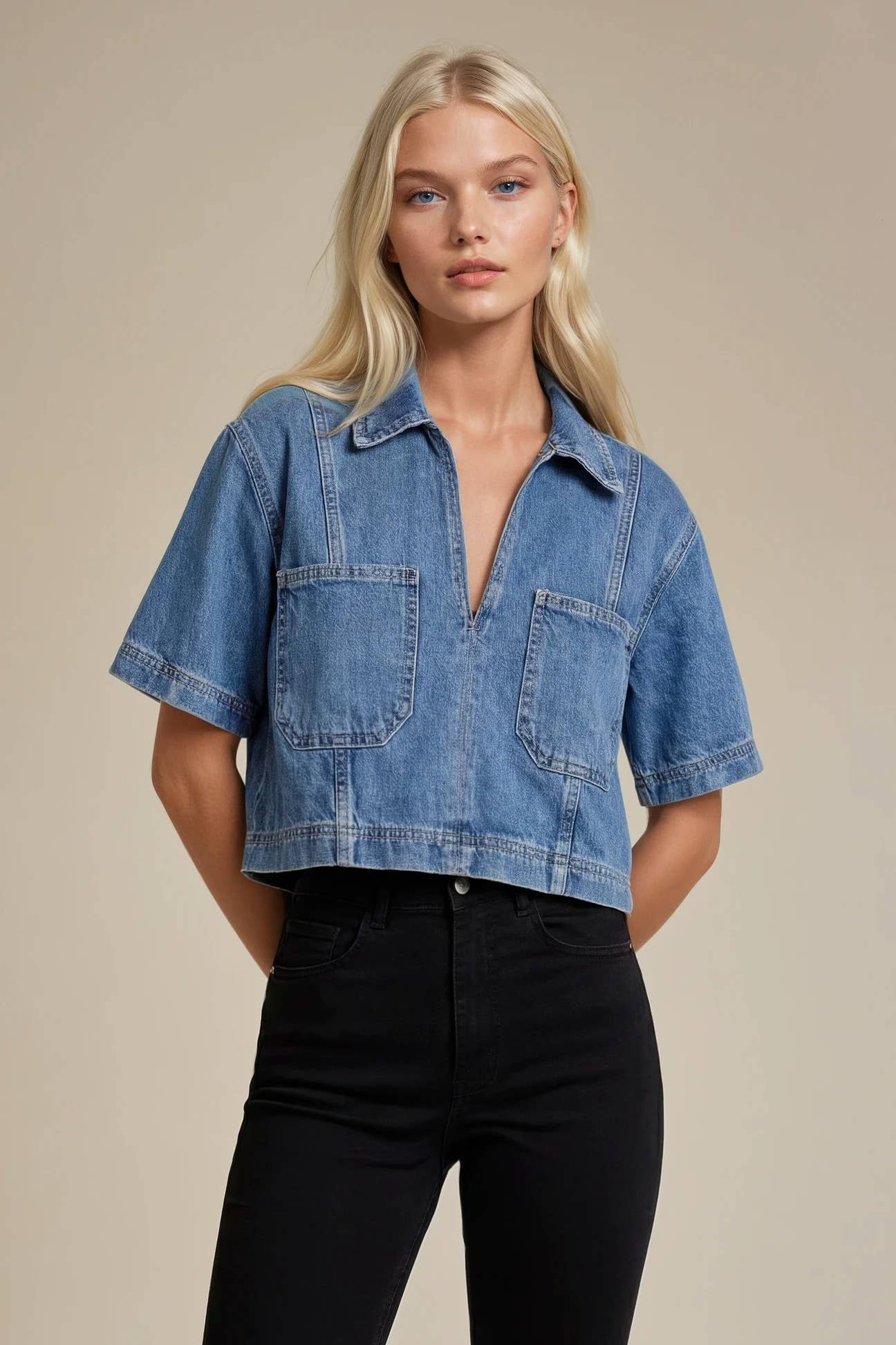 CROPPED DENIM TOP W1595TIA
