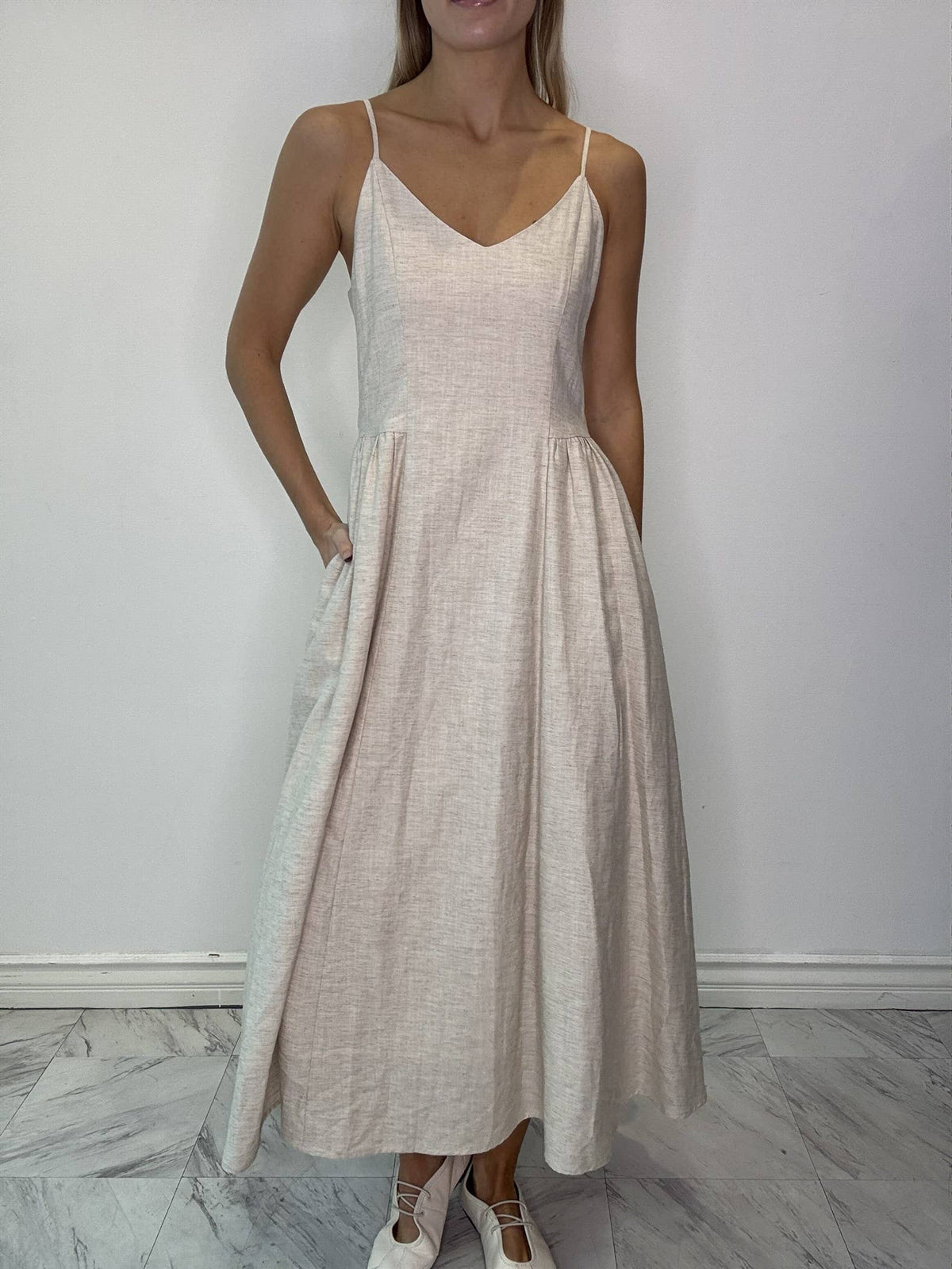 LINEN BLEND POCKET MAXI DRESS
